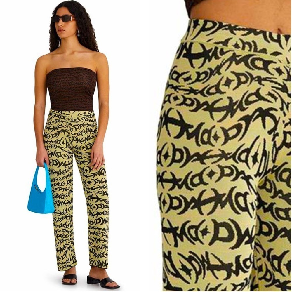 Paloma Wool Paige Pant Straight Leg Knit Stretch Black/Green/Yellow SZ Small